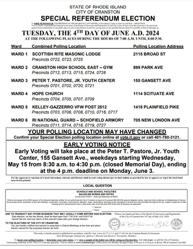 June 4th Special Election - Sample Warrant and Polling Places